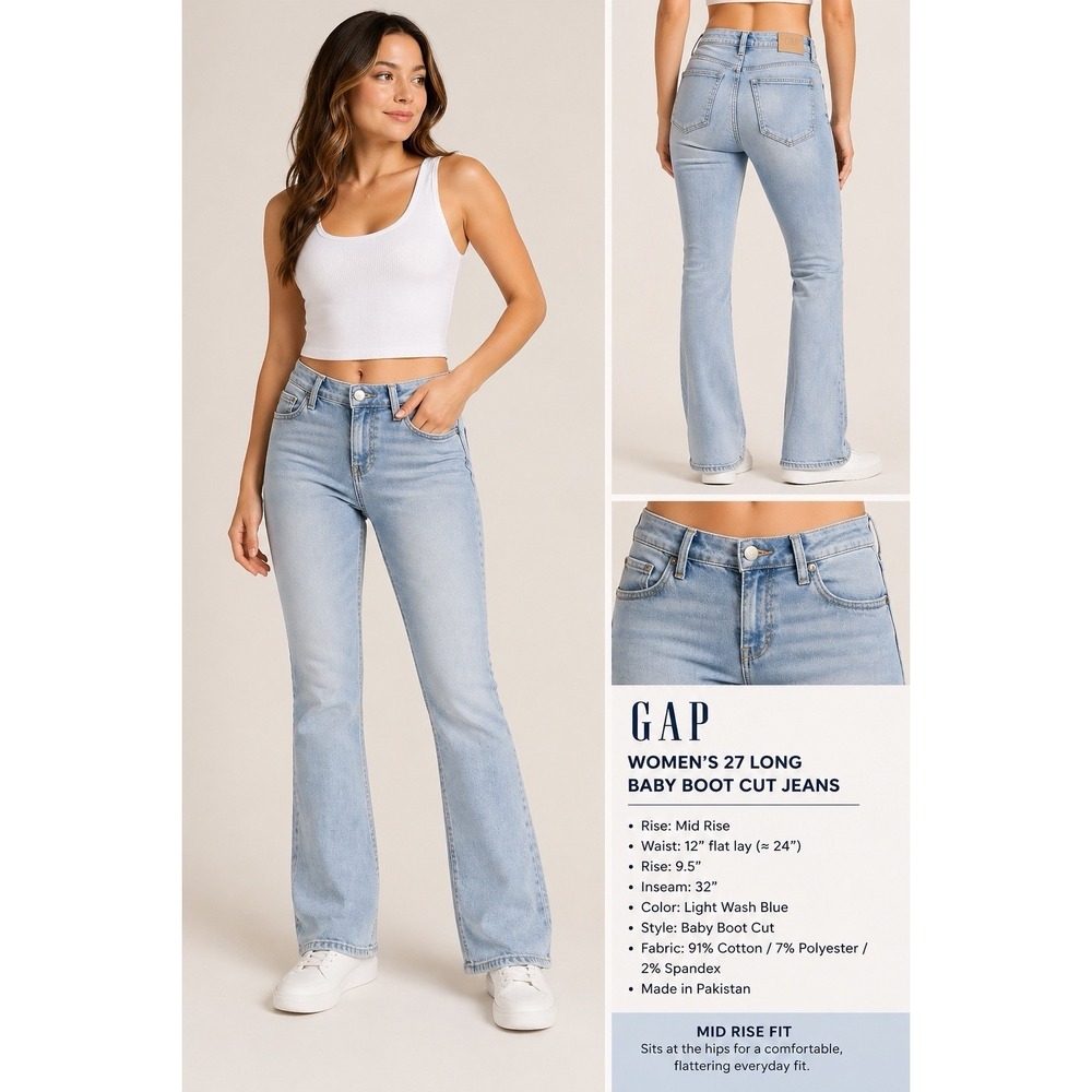 GAP Jeans Women's 27L Light Wash Baby Boot Cut Mid Rise Stretch Denim Y2K Style